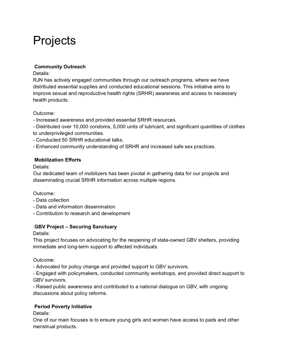 RJN projects summary cover